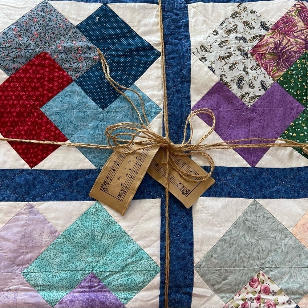 72”x88” Twin Size Handmade Patchwork Cotton Quilt. Simple Shabby Chic.